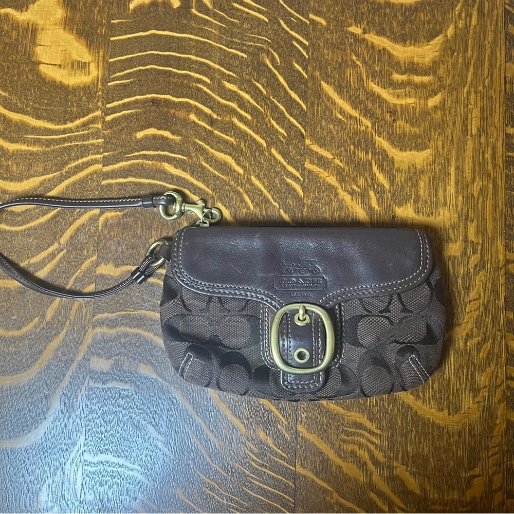 Coach Bleecker Signature Brown Wristlet